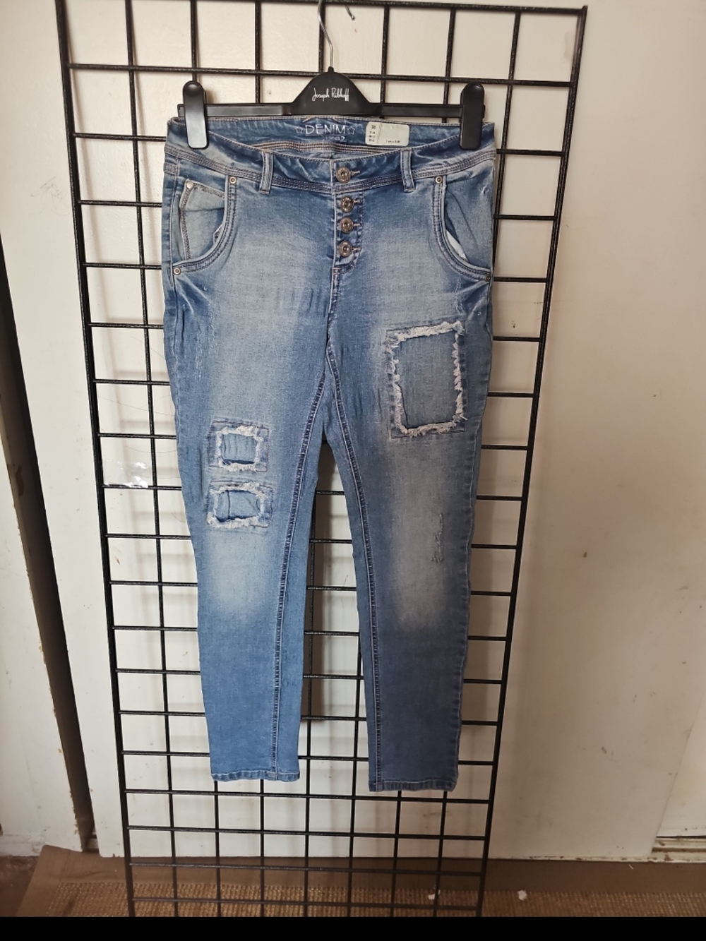 Light Blue Distressed Skinny Jeans with Button-Fly